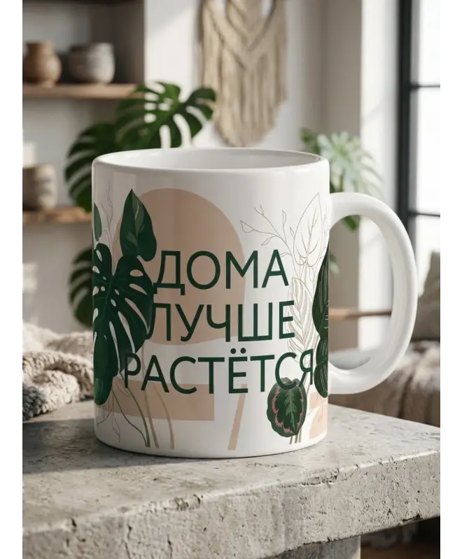 Белая глянцевая кружка (Дома лучше)