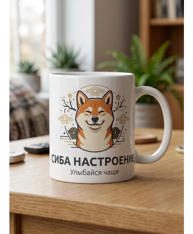 Белая глянцевая кружка (Сиба настроение)