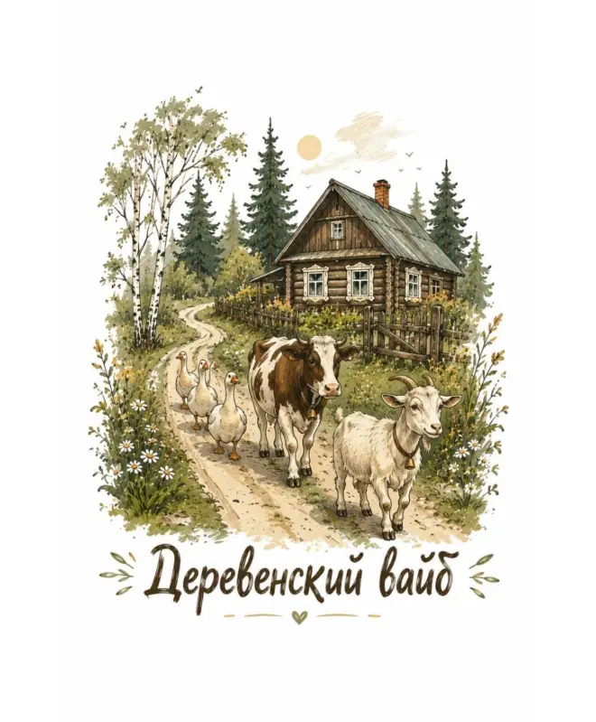Футболка классическая (Деревенский вайб) (Принт на спине)
