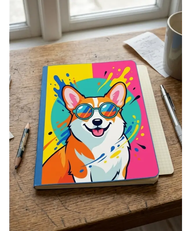Блокнот в клетку (цветная обложка) "Корги в очках"